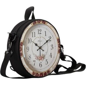 NWT Novelty Round Clock Shape Zippered Clock Purses for Women Tote Handbag